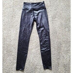 Beyond Yoga Glossy Black High Rise Leggings Size M Shiny Faux Leather USA